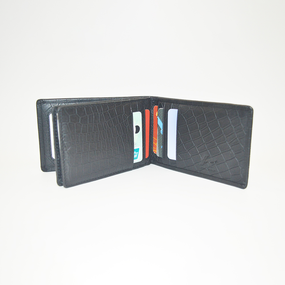 Black Crocodile Clutch Wallet Bifold Wallet Credit Card Holder for Women Men