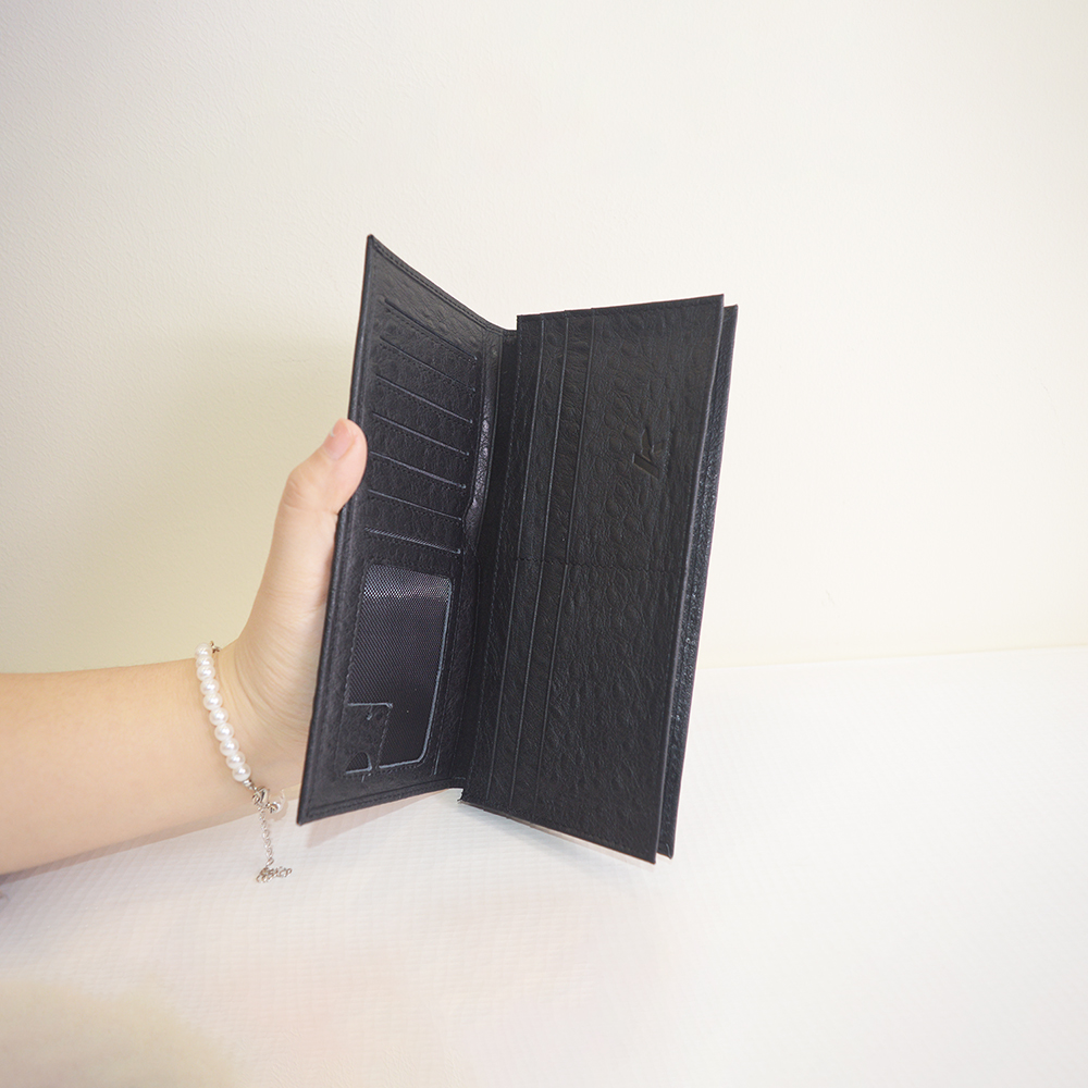 Mens Stylish Flip Fold Slim Design Wallet Black Bifold Ostrich Real Leather Wallet