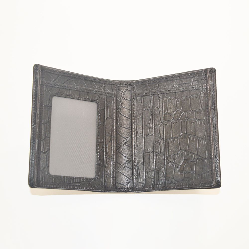 Black Thick Crocodile Clutch Wallet with Inner Zipper Pocket
