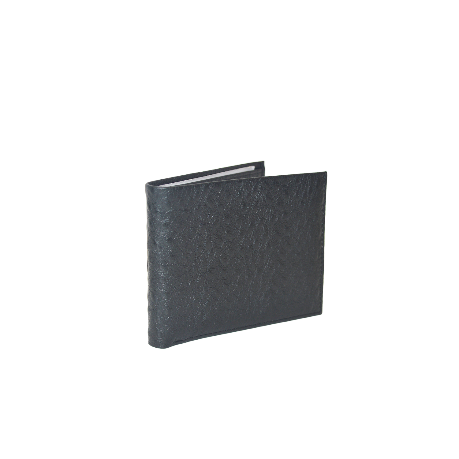 Mens Womens Ultra Slim Soft Black Ostrich Leather Minimalist Wallet