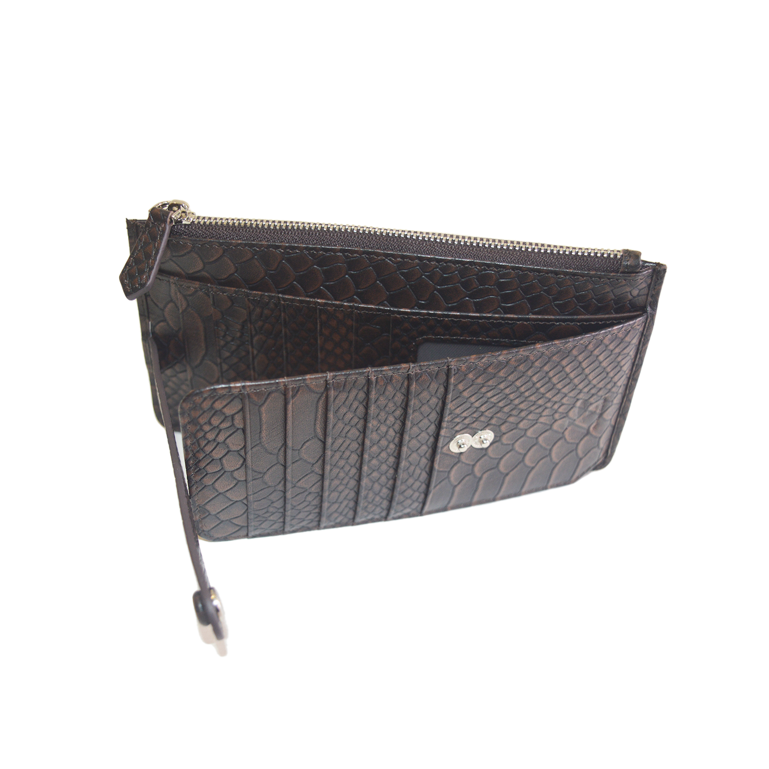 Brown New Crocodile Wallets Bifold Multi Card Case Purse with Zipper Pocket