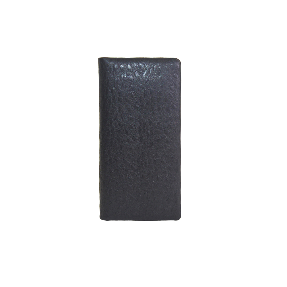 Mens Ultra Soft Slim Profile Bifold Black Ostrich Leather Wallet for Card