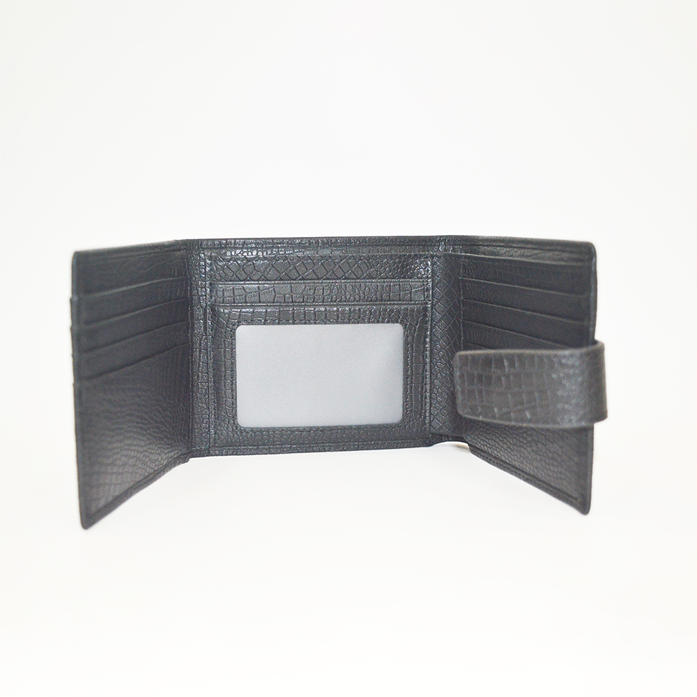 Women Men Black Thin Crocodile Clutch Trifold Wallet with 14 Credit Card Slot