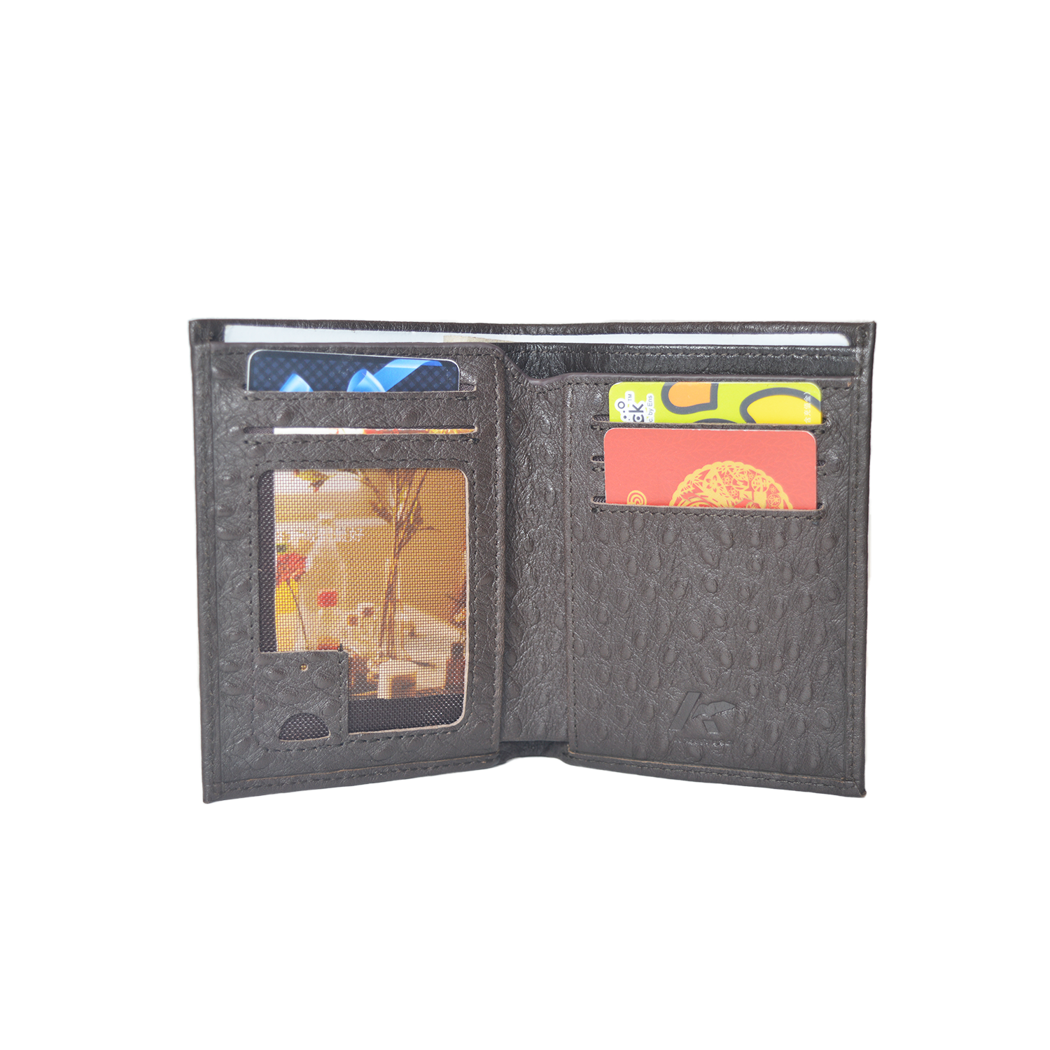 Bifold Real Leather Wallet Brown Ostrich Leather Wallet for Card Cash Holder