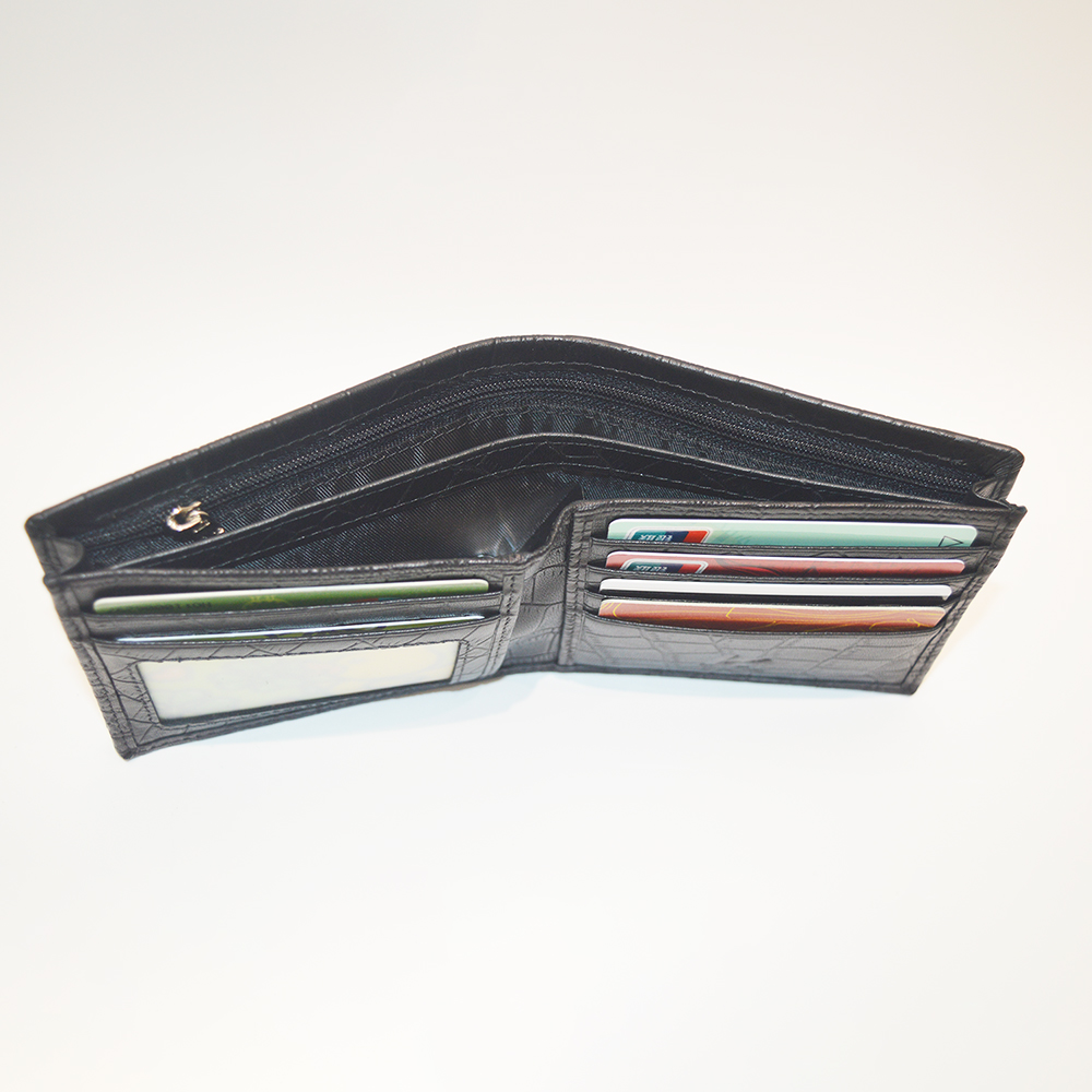 Black Thick Crocodile Clutch Wallet Credit Card Holder with Zipper Pocket Handbag