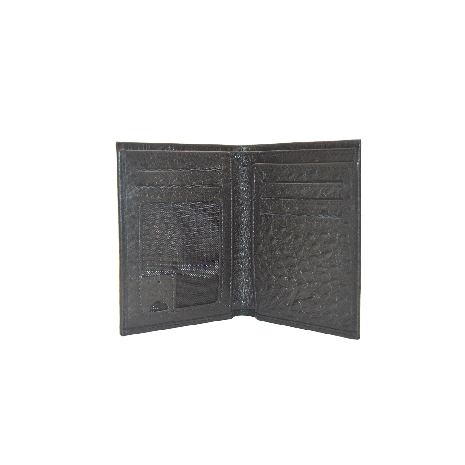 Mens Womens Ultra Slim Profile Soft Black Ostrich Leather Bifold Wallet