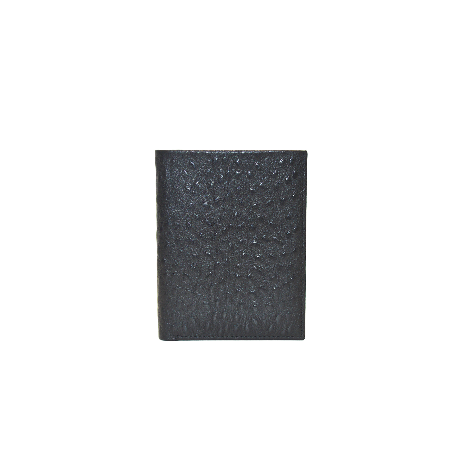 Mens Womens Ultra Slim Profile Soft Black Ostrich Leather Bifold Wallet