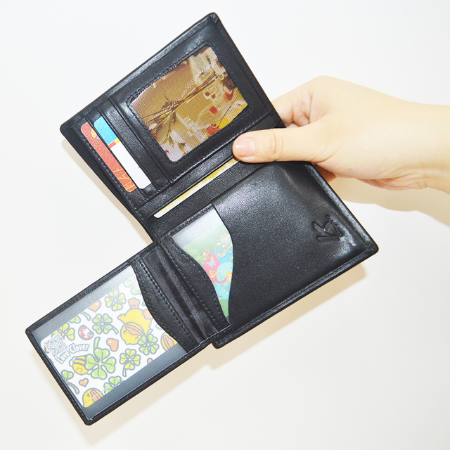 Genuine Leather Bifold Black Wallets for Men with Removable Card Sleeve
