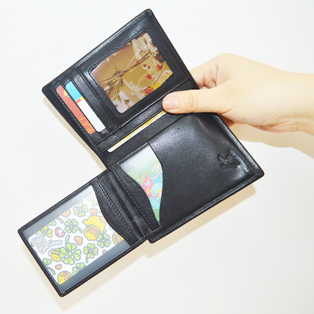 Genuine Leather Bifold Black Wallets for Men with Removable Card Sleeve
