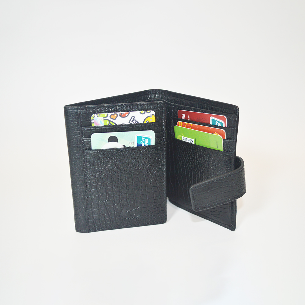 Black Crocodile Trifold Clutch Wallet Credit Card Holder for Men Women