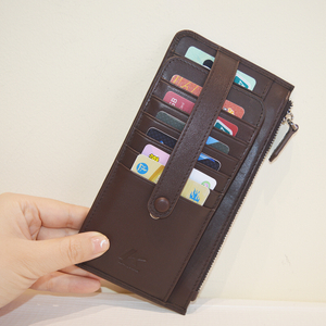 Fashion Brown Ultra Soft Leather Bifold Multi Card Case Holder Wallet with Zipper Pocket Handbag
