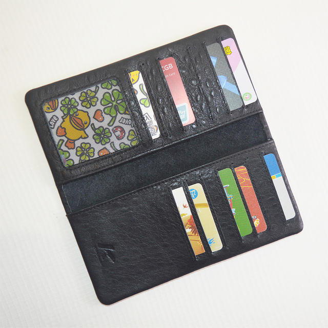 Mens Ultra Soft Slim Profile Bifold Black Ostrich Leather Wallet for Card