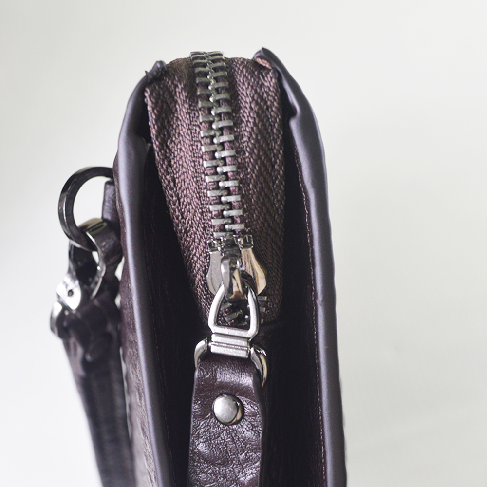 Men Wristlet Clutch Bag Brown Handbag Ostrich Leather Wallet