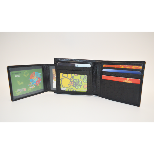 Men‘s Genuine Leather Wallet Black Bifold Crocodile Clutch Wallet