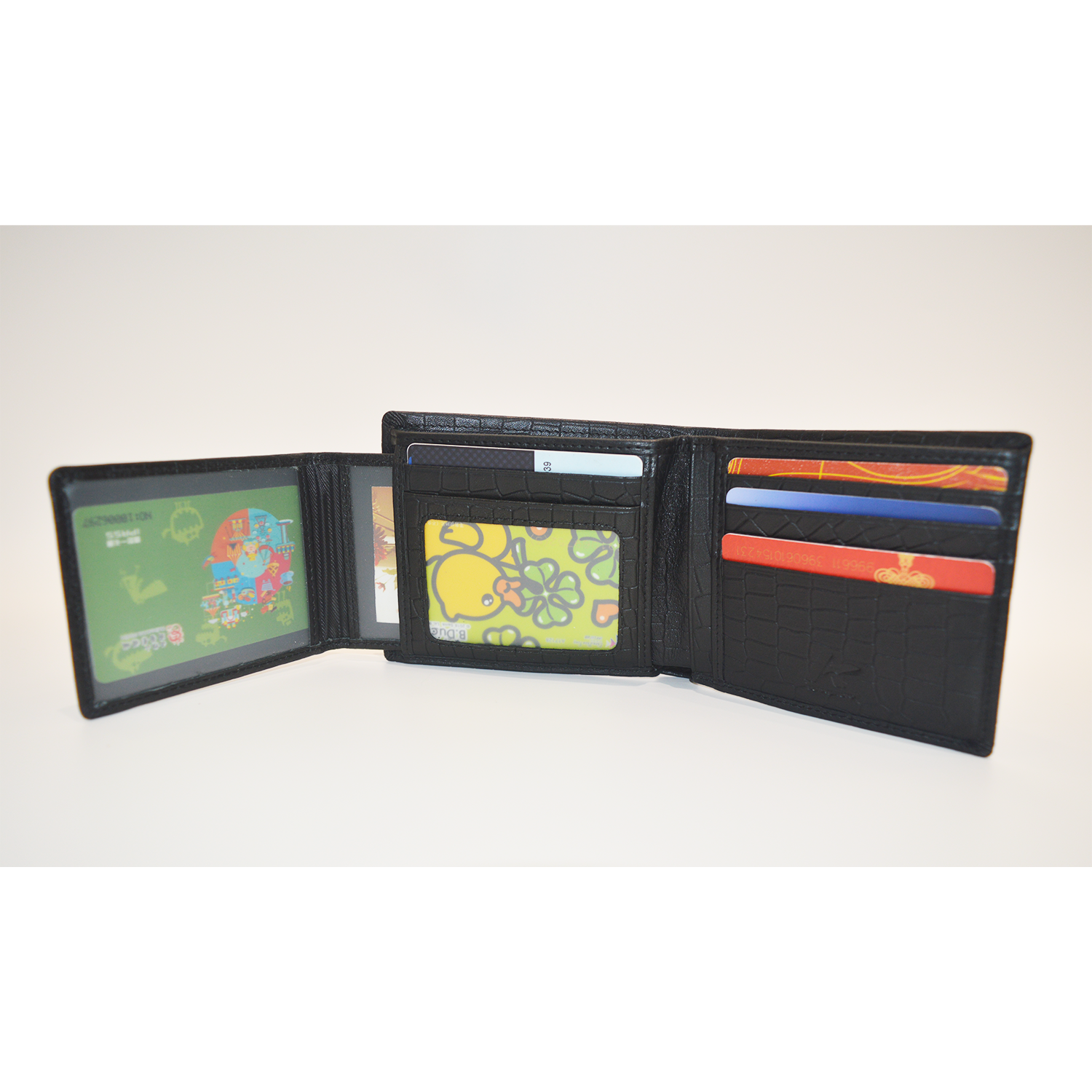 Men‘s Genuine Leather Wallet Black Bifold Crocodile Clutch Wallet