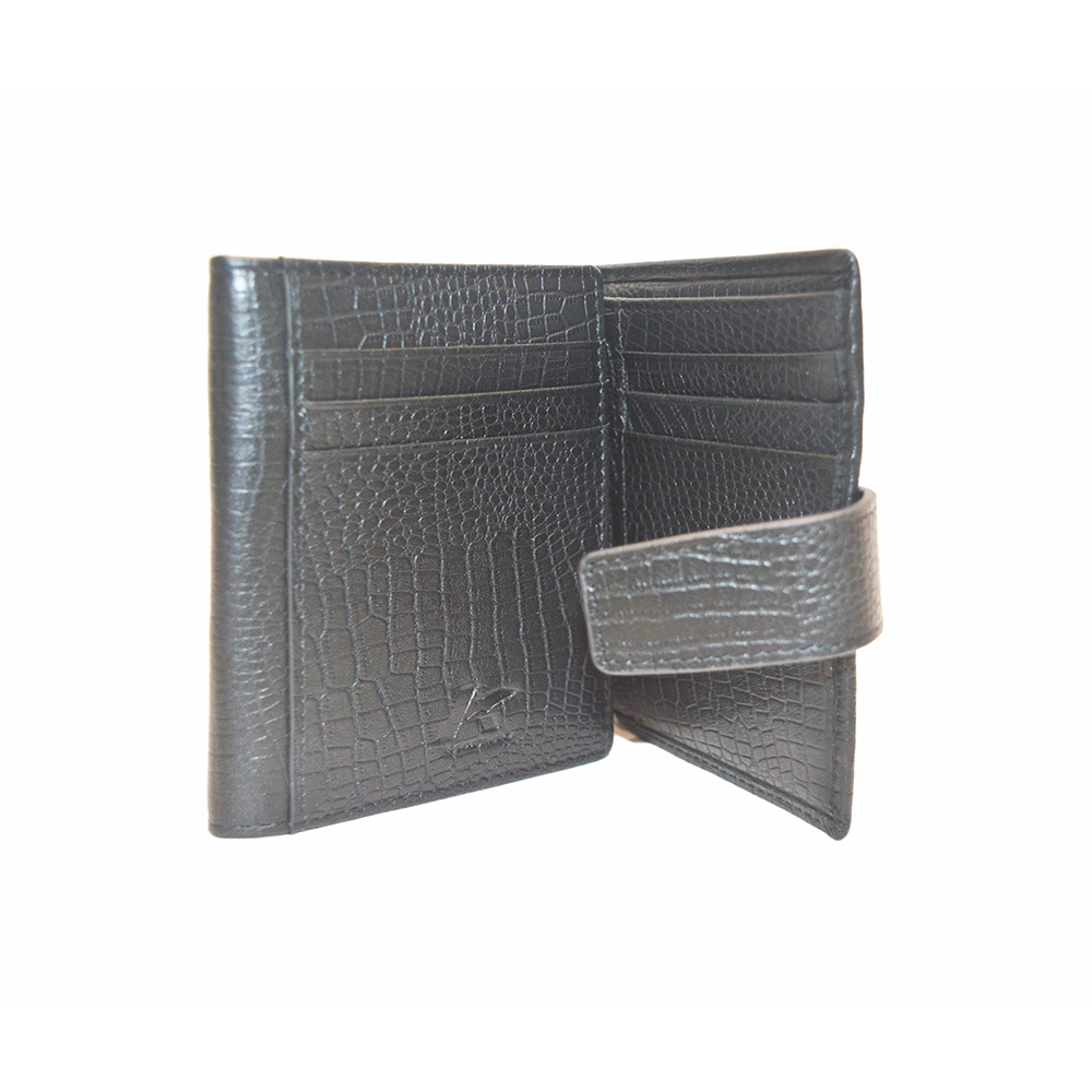Black Crocodile Trifold Clutch Wallet Credit Card Holder for Men Women
