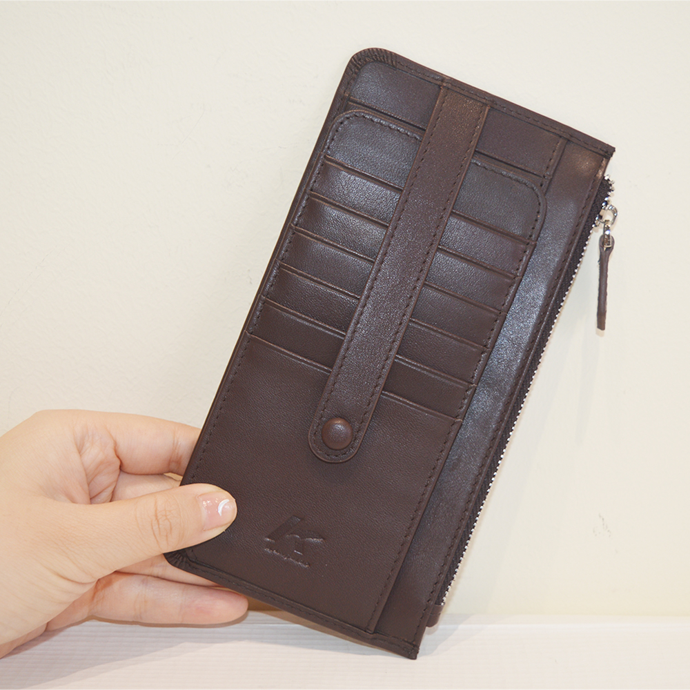 Fashion Brown Ultra Soft Leather Bifold Multi Card Case Holder Wallet with Zipper Pocket Handbag