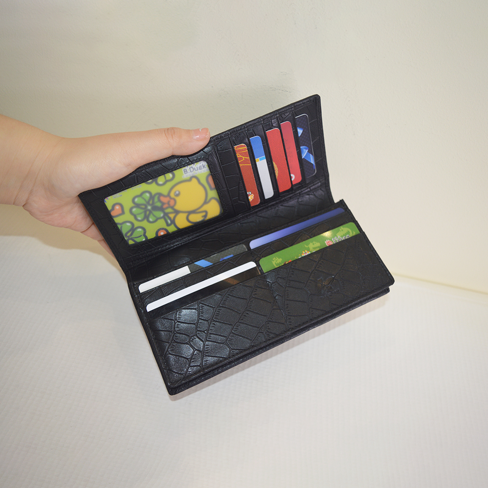 Vintage Black Thick Crocodile Clutch Wallet Credit Card Holder