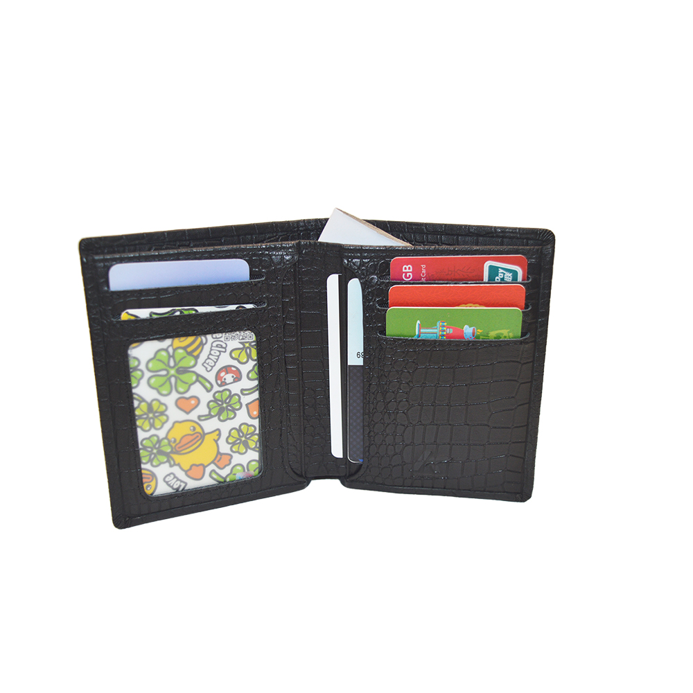 Black Small Crocodile Clutch Wallet Slim Bifold Wallet Minimalist with 4 Card Slots Cash Pockets