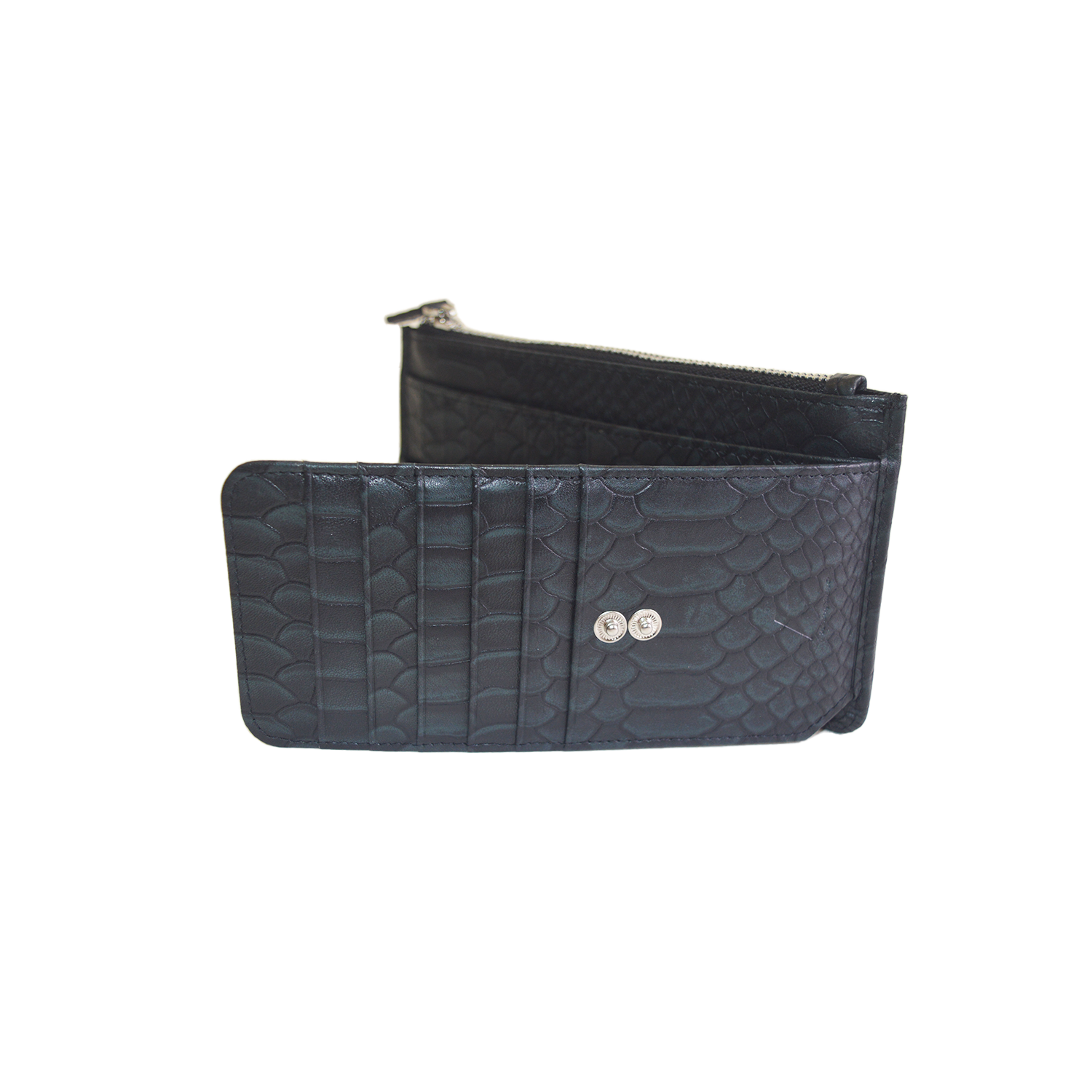Black New Crocodile Wallets Bifold Multi Card Case Classic Purse with Zipper Pocket