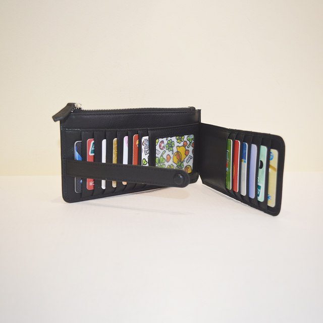 Black Ultra Soft Bifold Multi Card Case Holder Purse Wallet with Zipper Pocket