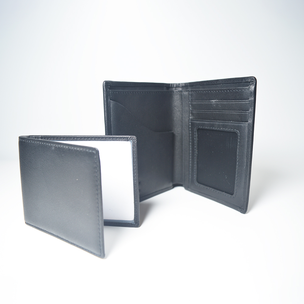 Genuine Leather Bifold Black Wallets for Men with Removable Card Sleeve