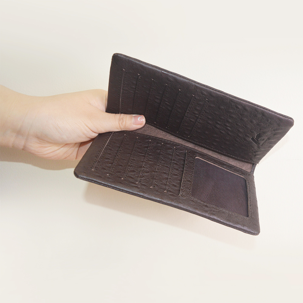 Mens Ultra Slim Profile Soft Bifold Brown Ostrich Leather Wallet for Card