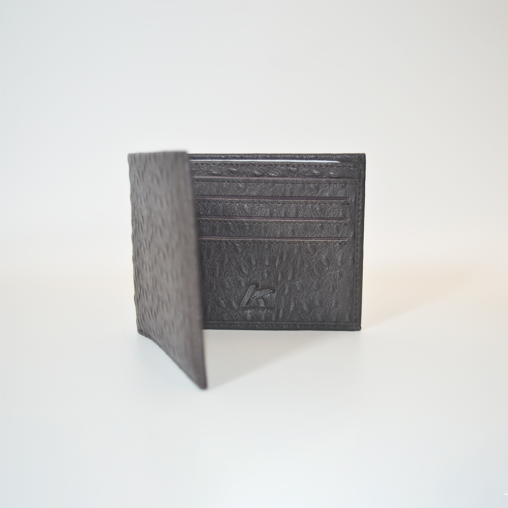 Brown Ostrich Leather Wallet Thin Minimalist Bifold Design Small Wallet Purse