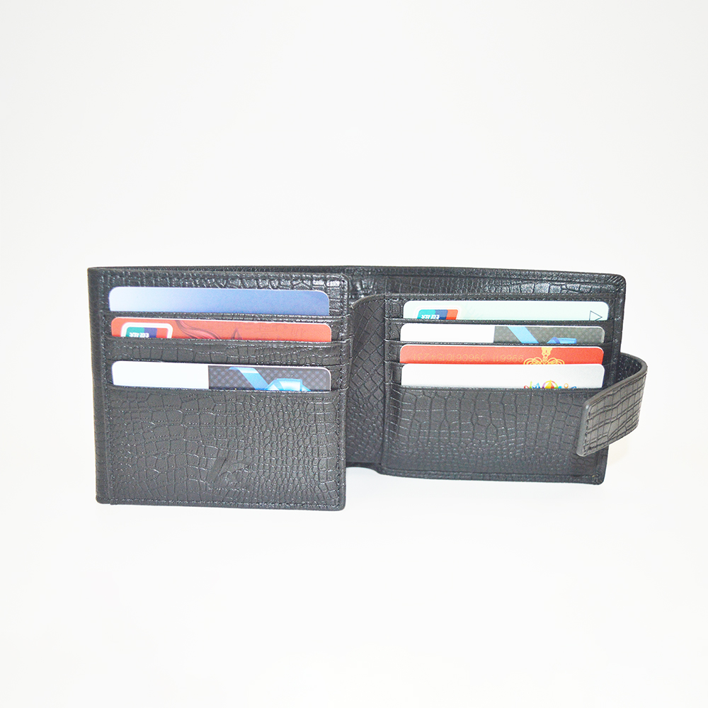 Women Men Black Thin Crocodile Clutch Trifold Wallet with 14 Credit Card Slot