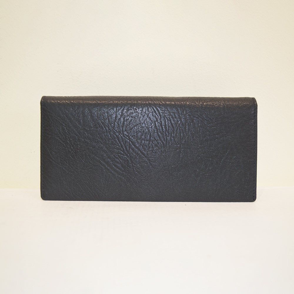 Unisex Genuine Leather Simple Wallet Black Bifold Long Wallet