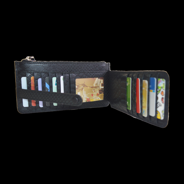 Black New Crocodile Wallets Bifold Multi Card Case Classic Purse with Zipper Pocket