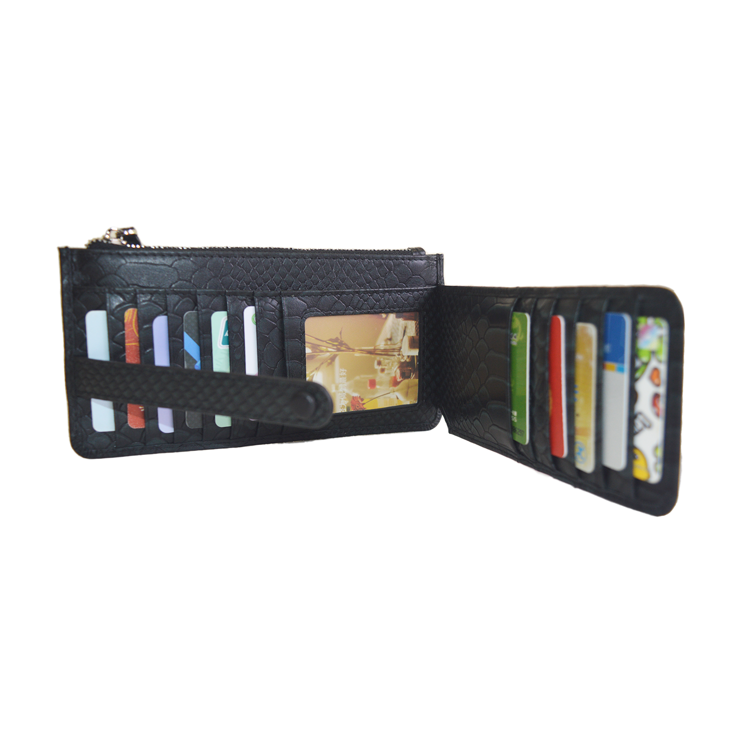 Black New Crocodile Wallets Bifold Multi Card Case Classic Purse with Zipper Pocket