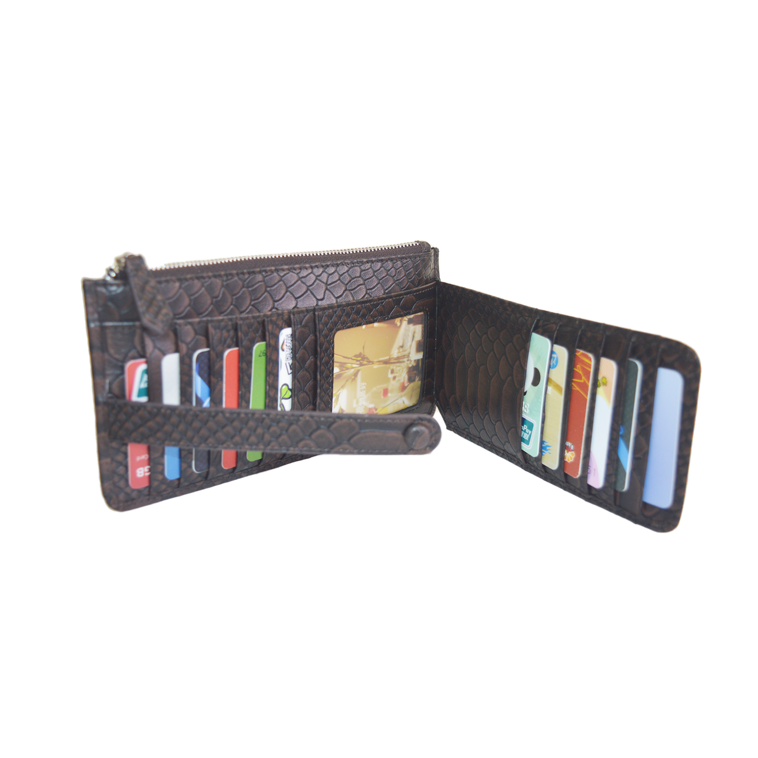 Brown New Crocodile Wallets Bifold Multi Card Case Purse with Zipper Pocket