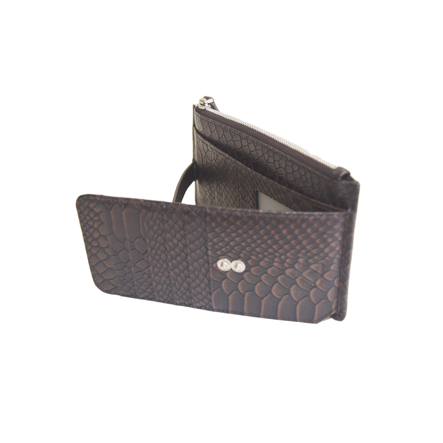 Brown New Crocodile Wallets Bifold Multi Card Case Purse with Zipper Pocket