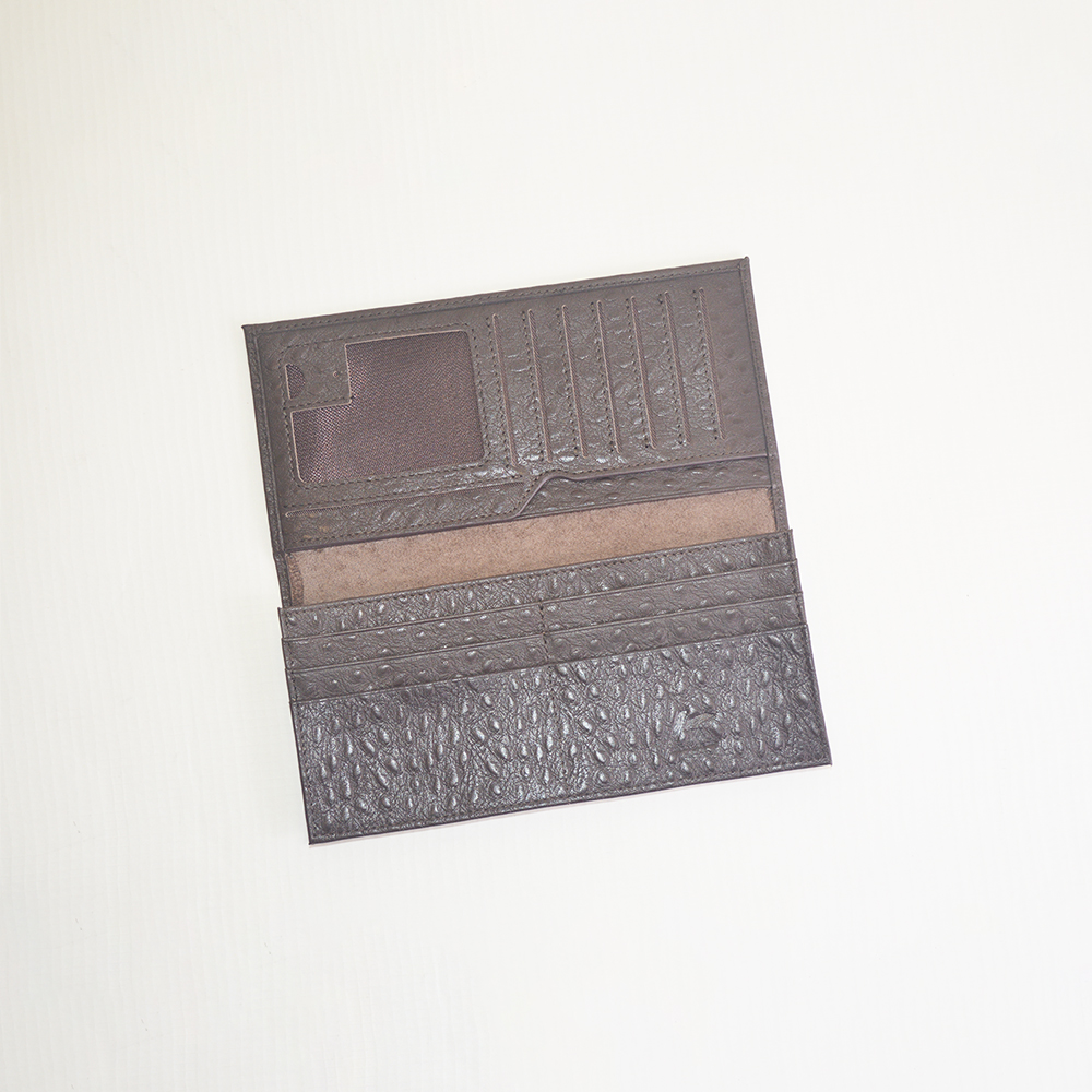 Mens Ultra Slim & Soft Stylish Flip Wallet Bifold Brown Ostrich Leather Wallet