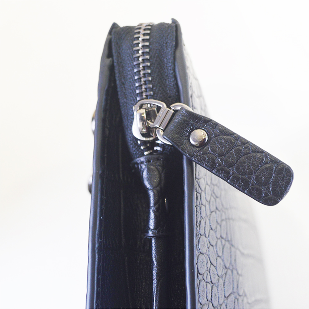 Wristlet Wallet Black Crocodile Leather Clutch Purses for Men Women