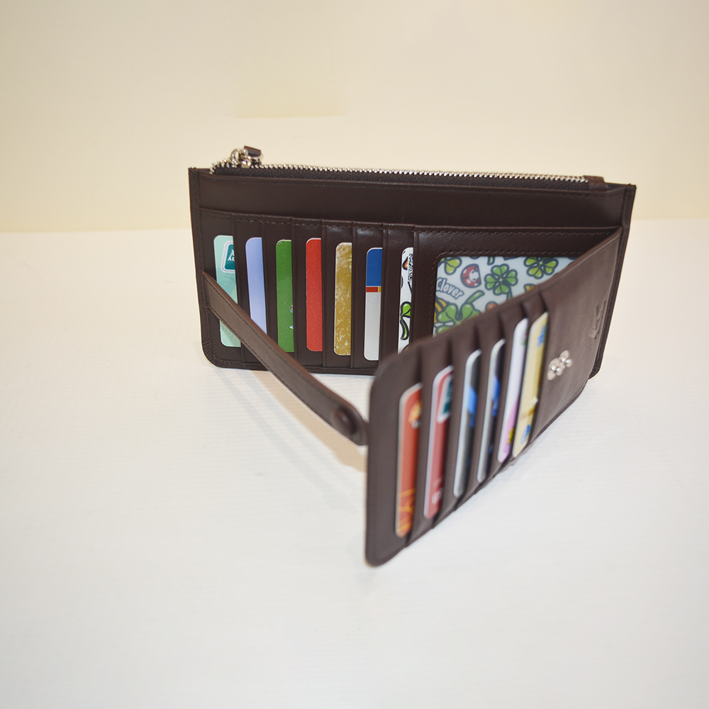 Fashion Brown Ultra Soft Leather Bifold Multi Card Case Holder Wallet with Zipper Pocket Handbag