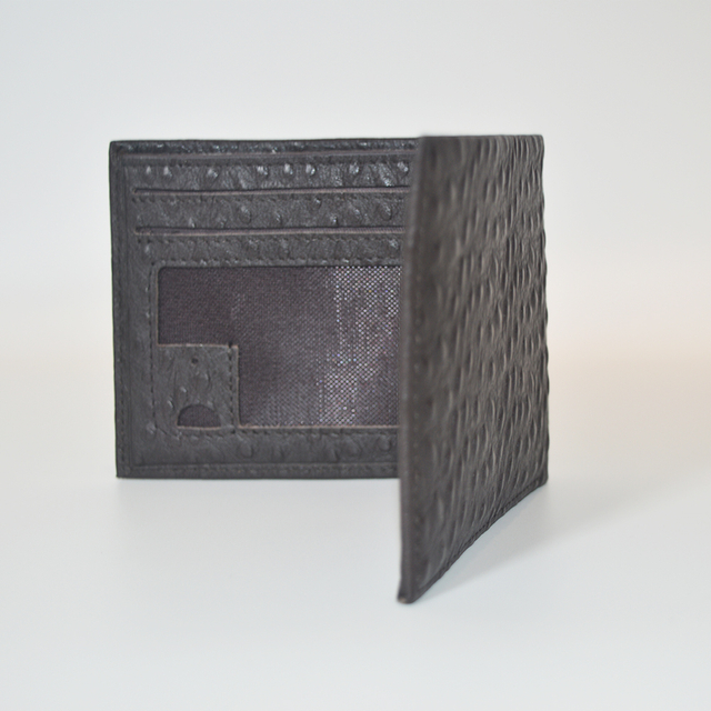 Brown Ostrich Leather Wallet Thin Minimalist Bifold Design Small Wallet Purse