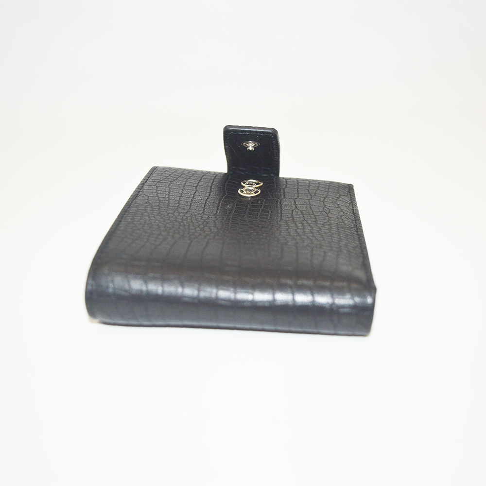 Women Men Black Thin Crocodile Clutch Trifold Wallet with 14 Credit Card Slot