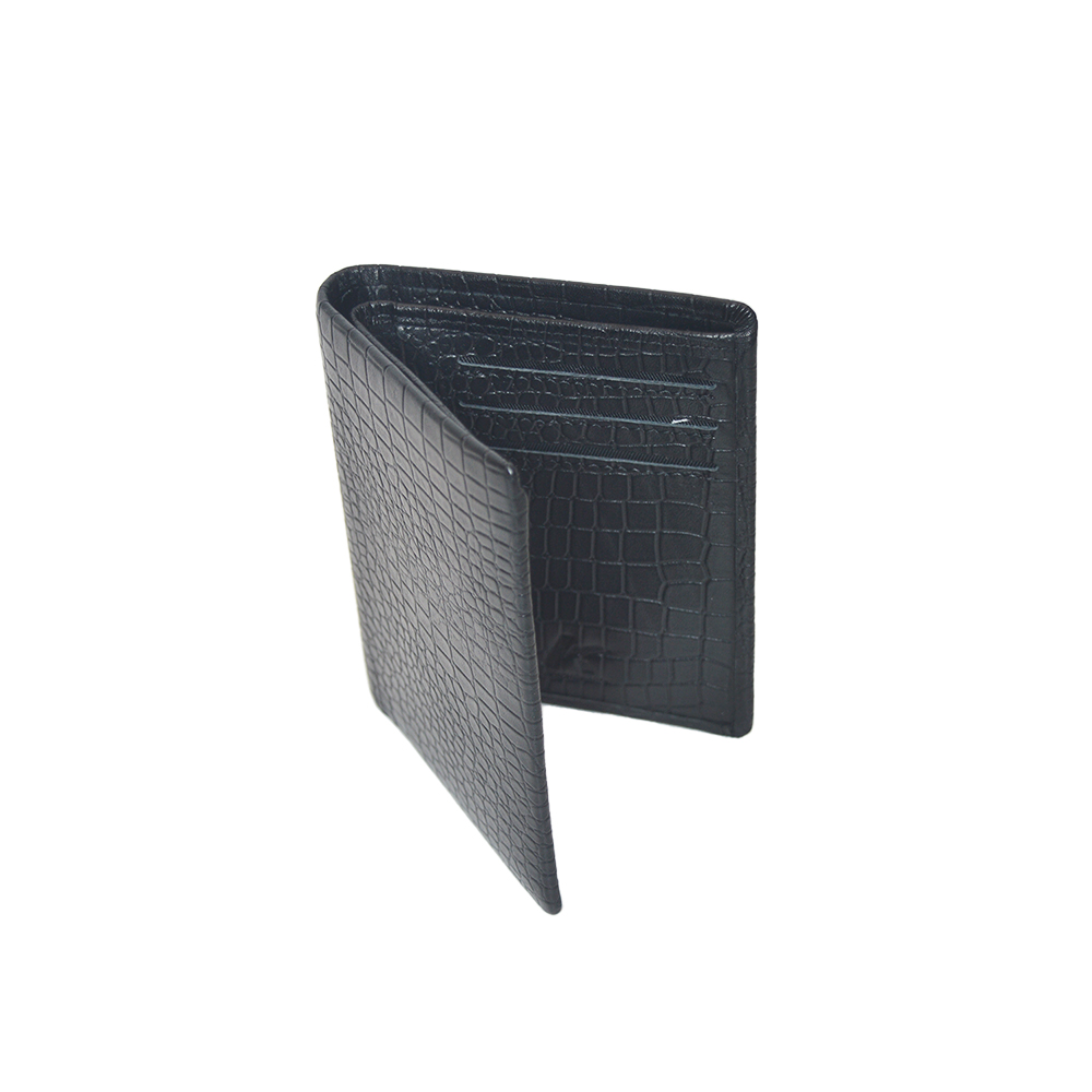 Black Small Crocodile Clutch Wallet Slim Bifold Wallet Minimalist with 4 Card Slots Cash Pockets