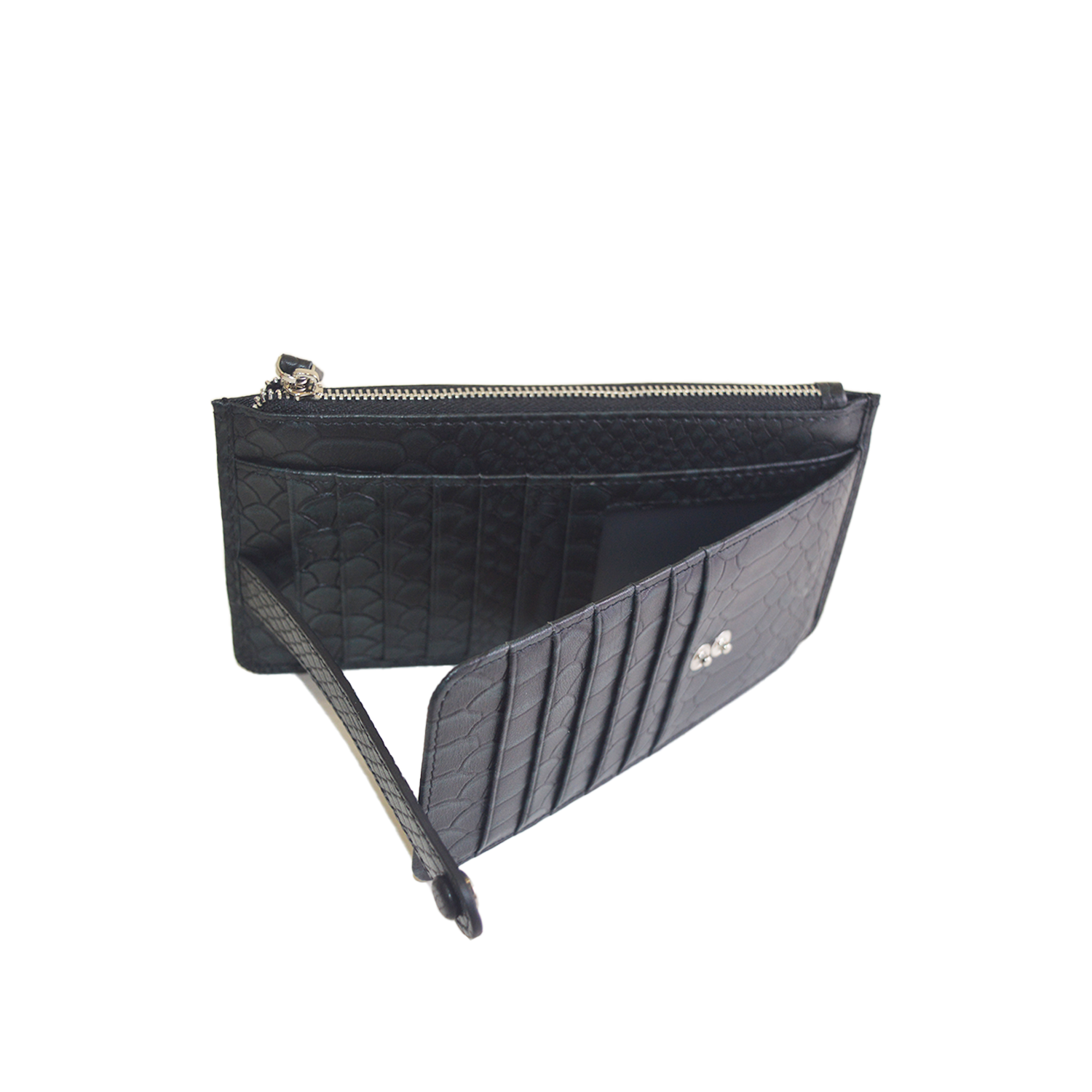 Black New Crocodile Wallets Bifold Multi Card Case Classic Purse with Zipper Pocket
