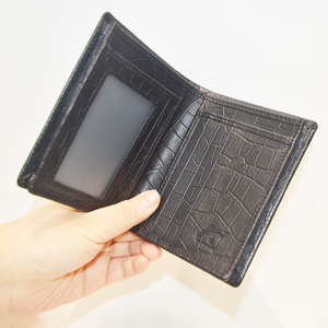 Black Thick Crocodile Clutch Wallet with Inner Zipper Pocket