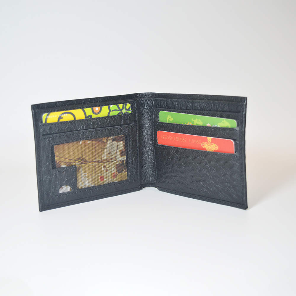 Mens Womens Ultra Slim Soft Black Ostrich Leather Minimalist Wallet