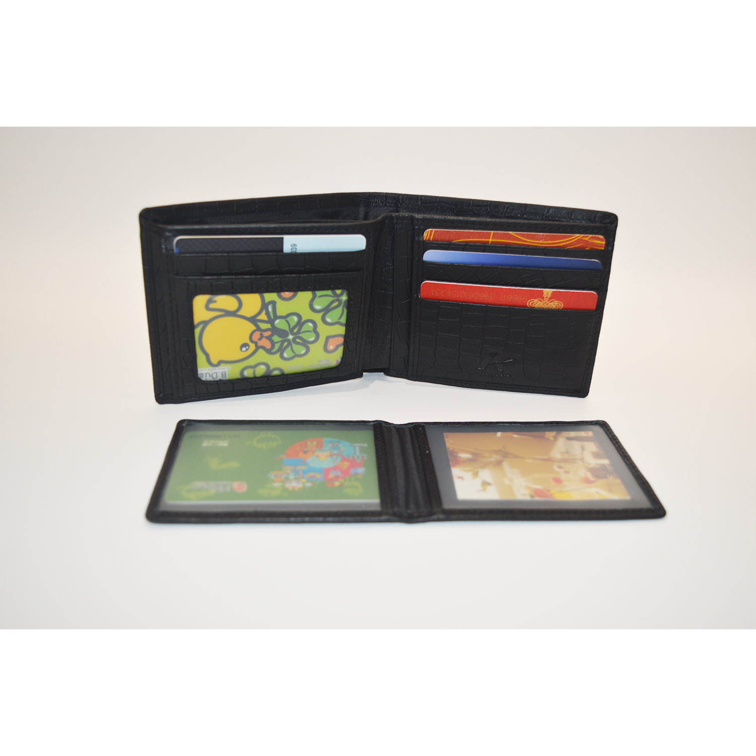 Men‘s Genuine Leather Wallet Black Bifold Crocodile Clutch Wallet