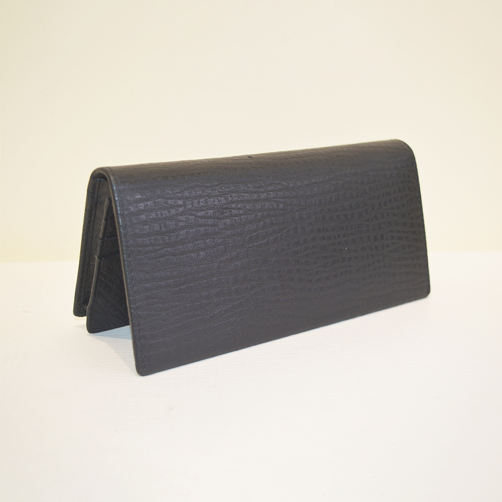 Unisex Genuine Leather Bifold Long Black Wallet