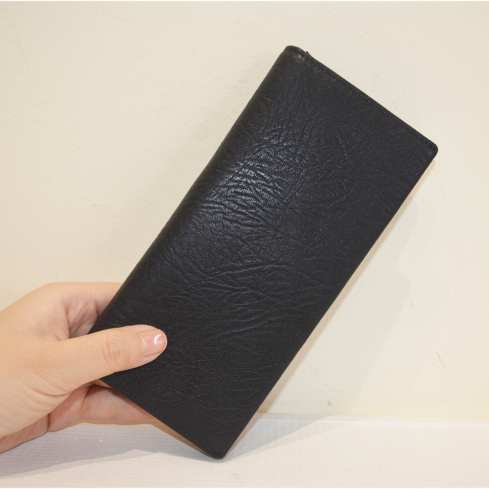 Unisex Genuine Leather Simple Wallet Black Bifold Long Wallet