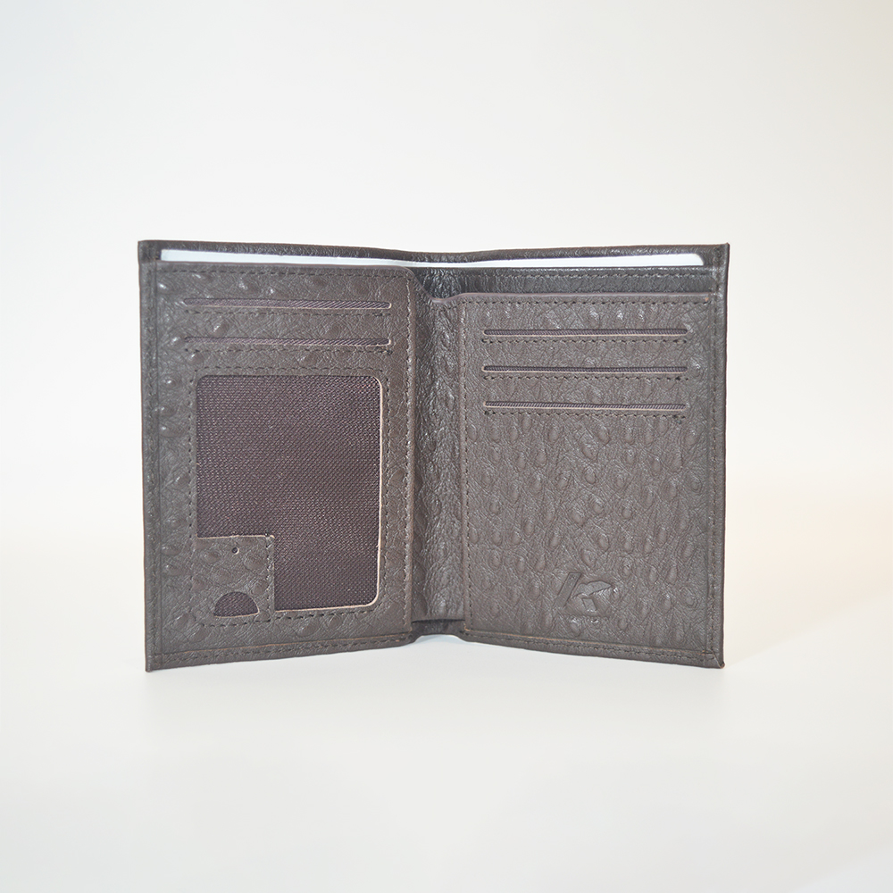 Bifold Real Leather Wallet Brown Ostrich Leather Wallet for Card Cash Holder