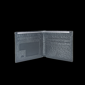 Mens Womens Ultra Slim Soft Black Ostrich Leather Minimalist Wallet