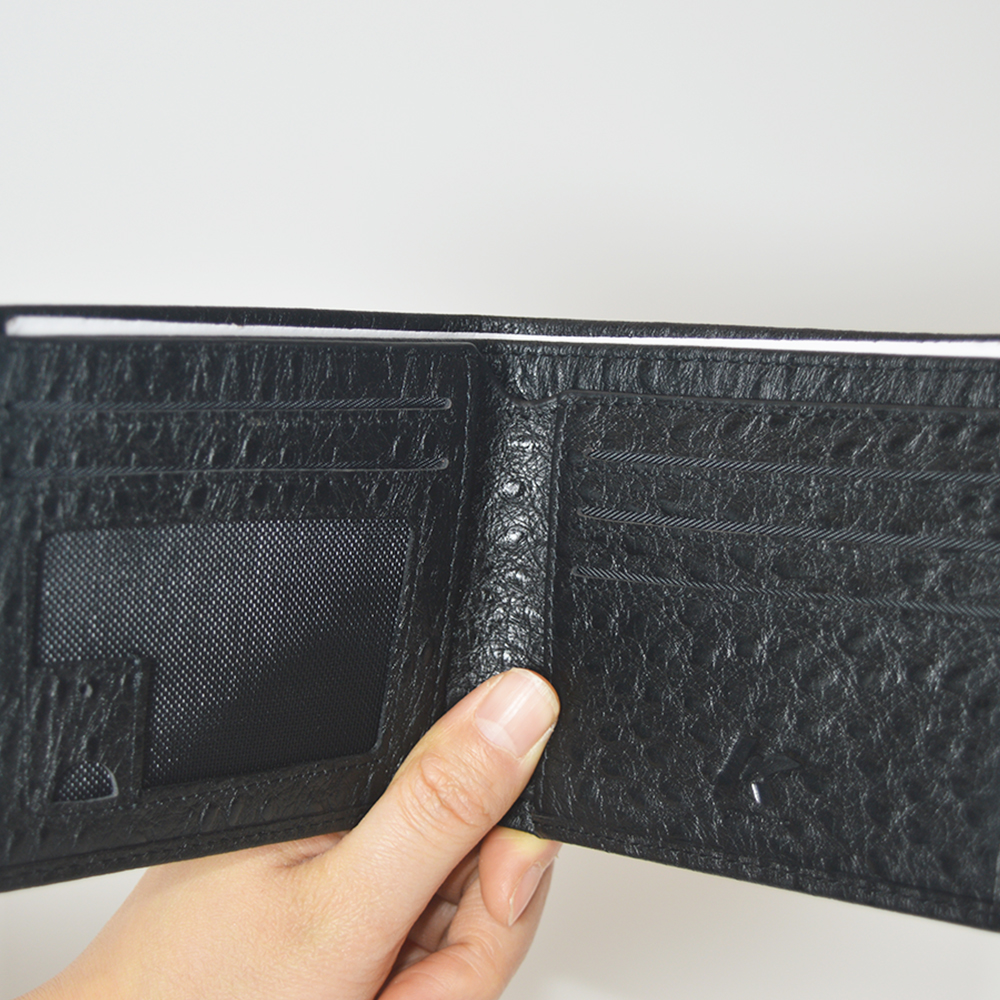 Mens Womens Ultra Slim Soft Black Ostrich Leather Minimalist Wallet