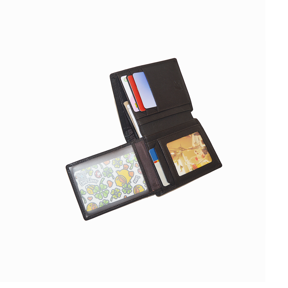 Brown Multi-Card Leather Wallet Flip Fold Slim Design Wallet with ID Window in Gift Box